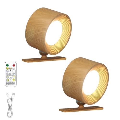 SOUDFK LED Wall Mounted Lights – 3-in-1 Rechargeable Wall Sconce with Remote, Wireless Battery Operated for Bedroom Reading, No Drill Adhesive Mount for Living Room Hallway（Wooden-2PC） - Image 1