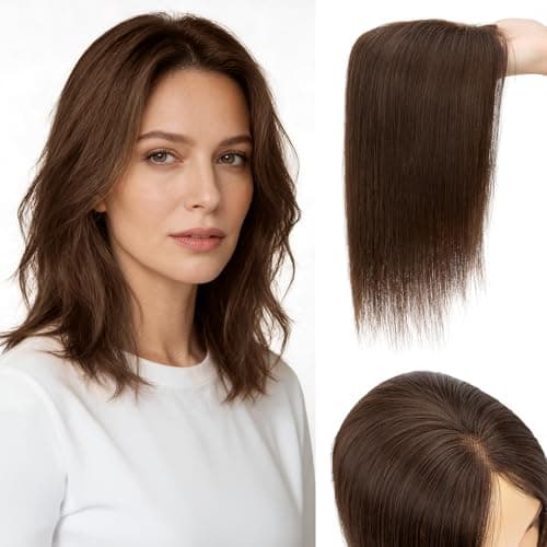 TESS Hair Toppers for Women Hair Pieces for Women with Thinning Hair Clip in Handmade Lace Base 3 Clips, 3.2 × 4.5 Inch, 12 Inch, Dark Brown