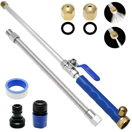 Jet Nozzle Power Washer for Garden Hose, 2-In-1 High Pressure Wand With 2 Different Nozzles and Quick Connect Flexible Wand Lance Hydro Jet Water Hose Nozzle for Gutter Patio Car Pet Window Blue