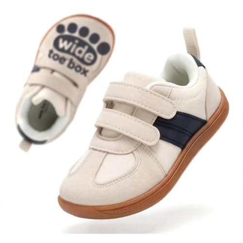WIDE TOE BOX Toddler Shoes - Boys Girls Barefoot Sneakers Kids First Walking Shoe Zero Drop Lightweight Non-Slip Tennis Shoes, Beige Blue, 11 Wide Little Kid - Image 1