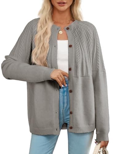 Dokotoo Cardigan Sweaters for Women Lightweight 2024 Fall Outfits Fashion Trendy Women's Open Front Long Sleeve Crewneck Crochet Knit Womens Cardigans Winter Sweaters Gray - Image 1