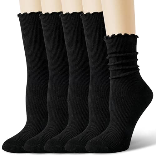 BISOUSOX Thin Merino Wool Ruffle Boot Socks Warm Winter Cozy Frilly Soft Casual Breathable Socks for Womens 5 Pairs - Image 1