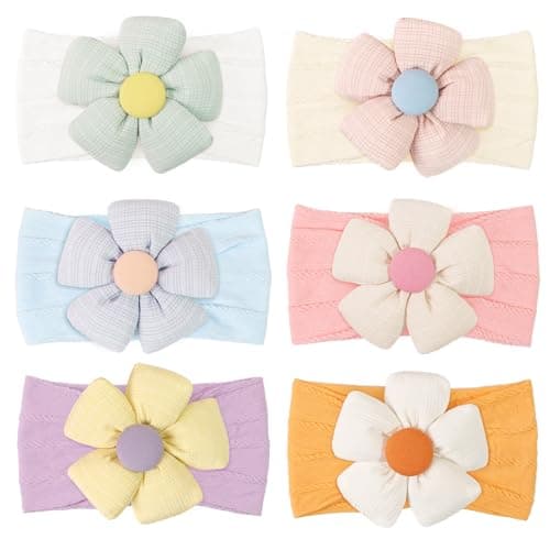 CÉLLOT 6 Pcs Baby Flower Headbands Nylon Hairbands Baby Girl Flower Bows Hair Accessories for Newborn Infant Toddler Essentials (Bright Color Series) - Image 1