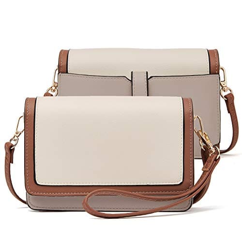 BROMEN Crossbody Bags for Women Small Cell Phone Shoulder Bag Wristlet Wallet Clutch Purse Grey Purple with Beige - Image 1