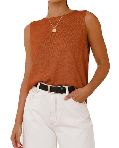 BTFBM Sleeveless Sweater Tops for Women 2026 Crew Neck Lightweight Casual Loose Tank Summer Outfits Fashion Clothing(Caramel, Small) - Image 1