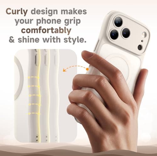 XWZ for iPhone 17 Pro Max Case for Women Girls,【Compatible with MagSafe】,【Camera Control】,【Full Camera Protection】, Cute Wave Magnetic Phone Case for iPhone 17 Pro Max,Stone - Thumbnail 2