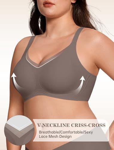 LetsJoli Lace V Seamless Bras for Women No Underwire Bralettes Push Up Wireless Supportive Full Coverage Everyday Bras(Gray,XL) - Thumbnail 4