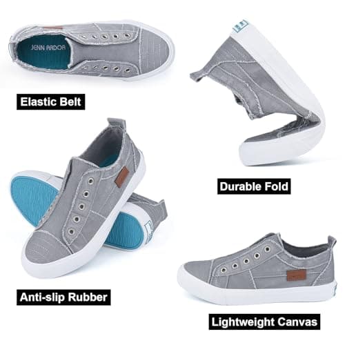 JENN ARDOR Womens Fall Slip On Fashion Sneakers No Laces Comfortable Casual Low Canvas Sneakers Flats Walking Shoes - Thumbnail 4