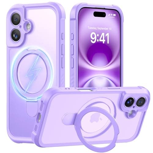 MOCCA Design for iPhone 16 Case with Magnetic Invisible Stand [Full Camera Protection] [Compatible with Magsafe] Military Drop Shockproof Translucent Matte Phone Case Cover 6.1",Light Purple - Image 1