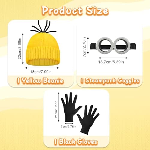 Aursy 3 PCS Easter Halloween Costumes for Men Women Adults, Yellow Beanie, Steampunk Goggles, Black Gloves, Party Set Decorations, Easter Costumes Party Cosplay - Thumbnail 4