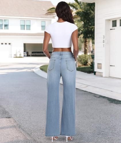 MARIASHA Jeans for Women New Flared Leg Stretch High Wasited Printed Pocket Pants Light Blue 4XL - Thumbnail 4