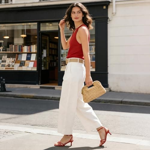 Athlefit Kitten Heels for Women Red Square Open Toe Strappy Low Heels Ankle Strap Summer Sexy Party Dress Sandals Size 7.5 - Thumbnail 2