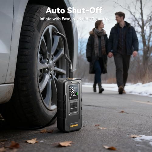 MODARI Tire Inflator Portable Air Compressor - 4X Faster 160 PSI Portable Air Pump for Cars - Cordless Tire Inflators with Gauge - Portable Tire Inflator for Car, Pickup, Bike and More (Black) - Thumbnail 6