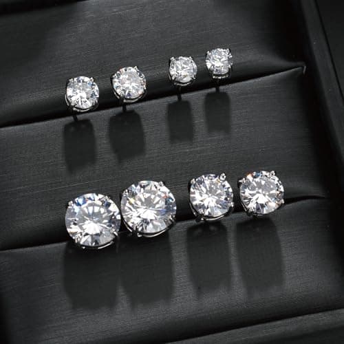 Ve Celestelle Moissanite Stud Earrings, 925 Sterling Silver, 18K White Gold Plated, Round Cut (4 Carat-(2ct*2)-8mm) - Thumbnail 5