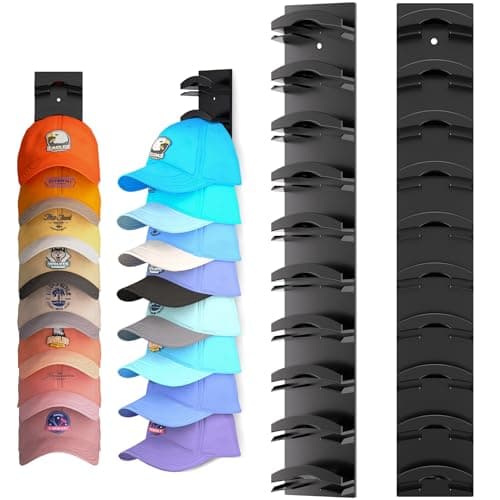 Hat Organizer for Baseball Caps 2Pack, Hat Rack for Wall with Strong Adhesive Hold up to 20 Hats, Hat Hanger Holder Display for Door Closet, Cap Organizer Storage Multilayer Two Mounting Option(Black) - Image 1