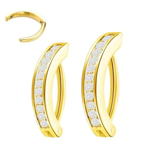 hooppoo 2-Piece Moissanite Belly Ring Set, Hypoallergenic Titanium Clicker with 14K Gold Plating - 10mm & 12mm Simple Reverse Navel Piercing Jewelry for Women, Men & Sensitive Skin (Gold) - Image 1