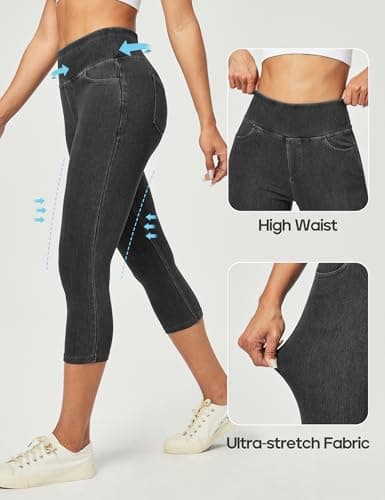 Heathyoga Capri Jeans for Women Stretchy Pull On Jeggings for Women Denim Jean Capris Pants Capri Leggings with Pockets Grey - Thumbnail 4