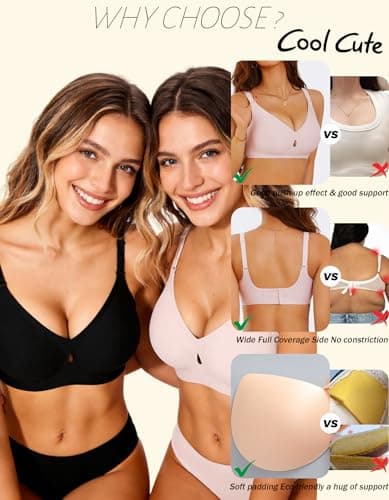 Wireless Jelly Bras for Women Sexy Comfortable Bra Bralettes V Neck No Underwire Bras Push Up Everyday Seamless Bra - Thumbnail 6