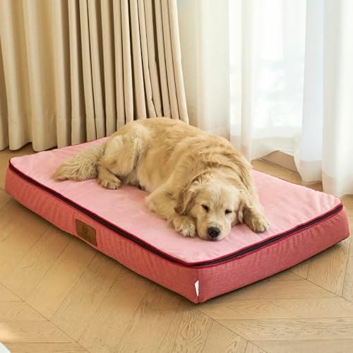 LIORCE Orthopedic Memory Foam XXL Dog Bed - 6" Thick Beds for Extra Large Sized Dog - Waterproof Removable Washable Cover & Wrap-Around Zipper - Ultimate Comfort & Easy Maintenance, Pink