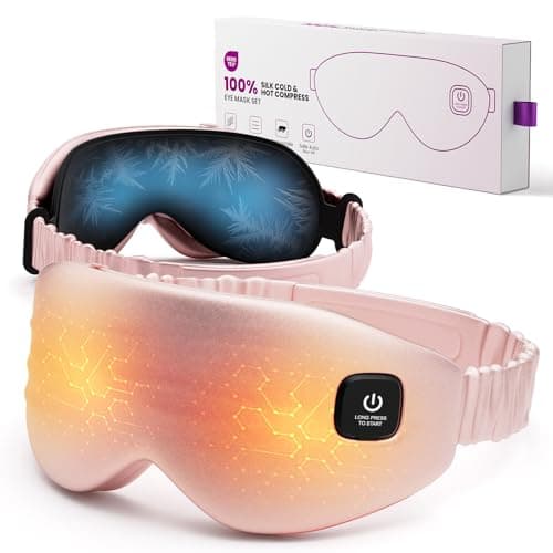 100% Silk Wireless Heated Eye Mask with Cooling - 3 Heat Settings, for Dry Eyes, Puffiness & Dark Circles - Adjustable, Washable, Travel-Friendly (Pink) - Image 1