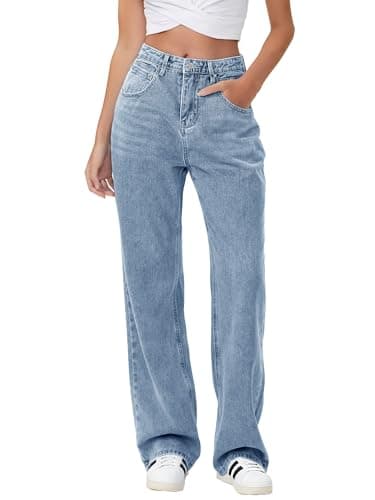HDLTE Baggy Stretchy Jeans for Women High Waisted Trendy Wide Leg Jeans Boyfriend Denim Pants with Patch Pockets(Light Blue,X-Small) - Image 1