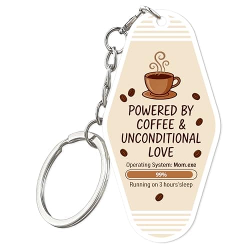 FLYAB Mothers Day Gifts for Mom Grandma from Daughter Son - Powered by Coffee Unconditional Love Keychain for Mom Mothers Day Ornament for Tree Decorations with Envelope - Image 1