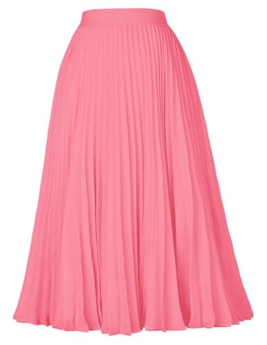 GRACE KARIN Womens High Elastic Waist Maxi Skirt A-line Flare Long Skirt Plus Size Pastel Pink XXL - Image 1