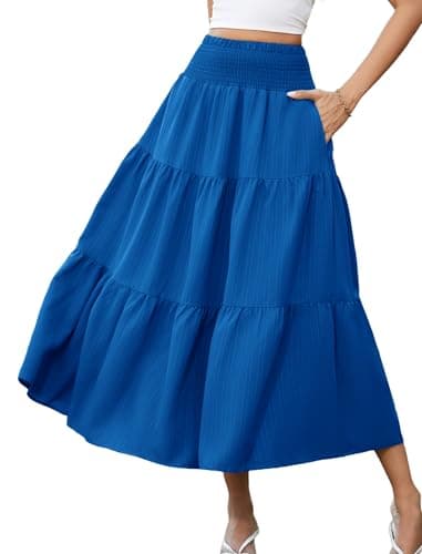 Arolina Long Skirts for Women Trendy Summer Elastic High Waisted Boho Maxi Skirt Aline Flowy Flared Skirts for Teacher XXL Blue - Image 1