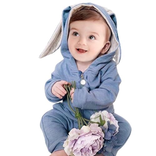 Simplee kids Animal Bunny Baby Easter Clothes Long Ear Rabbit Hoodie Romper with Zipper - Image 1