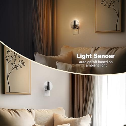 JandCase Night Light, LED Night Lights Plug into Wall, 3000K Warm White Nightlight with Dusk to Dawn Light Sensor, 0-100LM Adjustable Brightness, for Bathroom, Bedroom, Hallway, Stairs, 2 Pack - Thumbnail 3