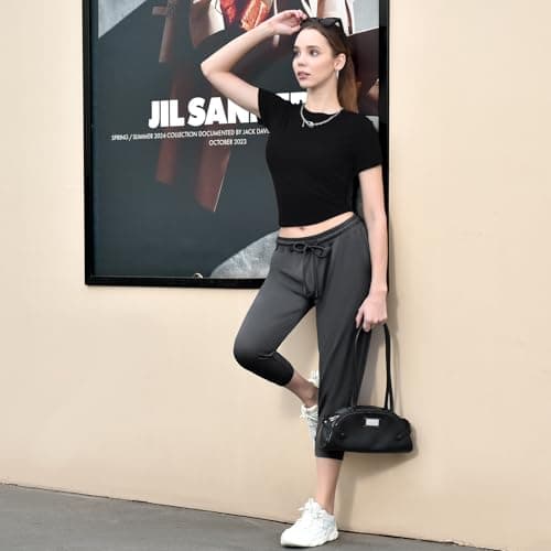 Walifrey Capri Pants for Women with Pockets, Cropped Joggers Drawstring Sweatpants for Lounging Workout and Gym Black,1 Pack Black XL - Thumbnail 6
