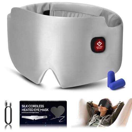 Silk Heated Eye Mask, 2000mAh Large Size Cordless Sleep Mask Warm Eye Compresses Electric Eye Heating Pad for Stye Blepharitis Dry Eyes Sinus Migraine Gifts for Men Woman (White) - Image 1