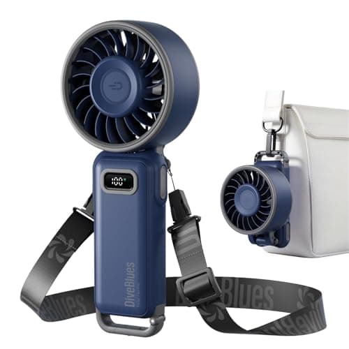 Diveblues Portable Handheld Fan, 7.4m/s High Speed Turbo Fan, 180° Foldable 4-in-1 Personal Neck Fan with Integrated Carabiner Clip, 100 Speed Stepless Control, USB-C Rechargeable, 12H Battery - Image 1
