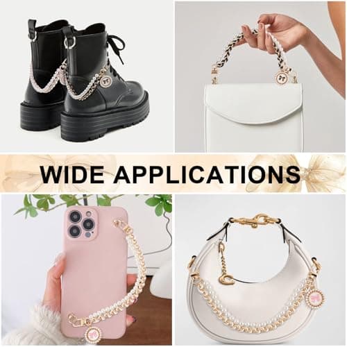 yuboo 2Pcs Pearl Purse Bag Charm, Adjustable Bag Strap Replacement with Bow Pendant for Handbags, Spring Purse Bag Chain for Handbag Making Supplies & DIY Accessories (Black/White) - Thumbnail 5