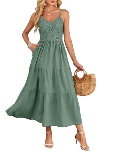 Dokuritu Women's Beach Crochet Lace Maxi Dress Solid Color Summer Vacation Spaghetti Strap Long Dress 2025 - Image 1