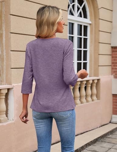 JUSTFASHIONNOW Womens 3/4 Length Sleeve Tops Crewneck Pleated T-Shirts Dressy Casual Tunic Basic Business Blouses(RoseTaupe Medium) - Thumbnail 6