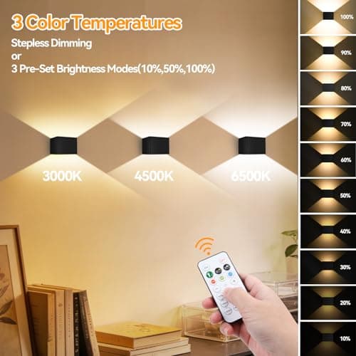 Aialun Motion Sensor Wall Light 5000mAh Battery Operated,Rechargeable Wall Sconce Set of 2 Wireless Closet Light,3CCT & Dimmable Up and Down Night Lights Magnetic Stair Lights for Bedroom Hallway - Thumbnail 5