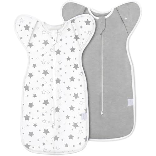 ANYEDDE 2-Pack Baby Swaddle Sleep Sack 0-3 Months - Arms Up Transitional Swaddle for Newborns, Baby Sleep Sack with Cuff Removable & 2-Way Zipper, Gray Stars Design