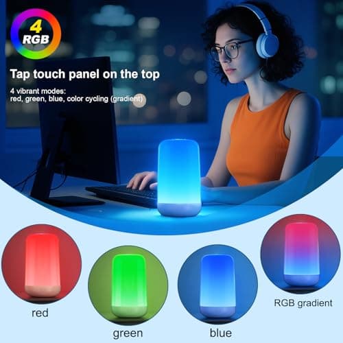 FRIDEKO HOME 2 Pack RGB Touch Bedside Lamp for Nightstand, 3 Color Temperatures Rechargeable Battery Night Light, Dimmable Mood Lighting for Bedroom Living Room Nursery, Breastfeeding, Kids, Adult - Thumbnail 3