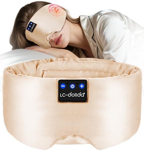 LC-dolida Luxurious Silk Soft Sleep Mask, Sleep Headphones with Bluetooth 5.4 for Side Sleeper, Total Blackout Eye Sleeping Mask for Women and Men, Ideal Gift for Restful Sleep, Travel(Champagne) - Image 1