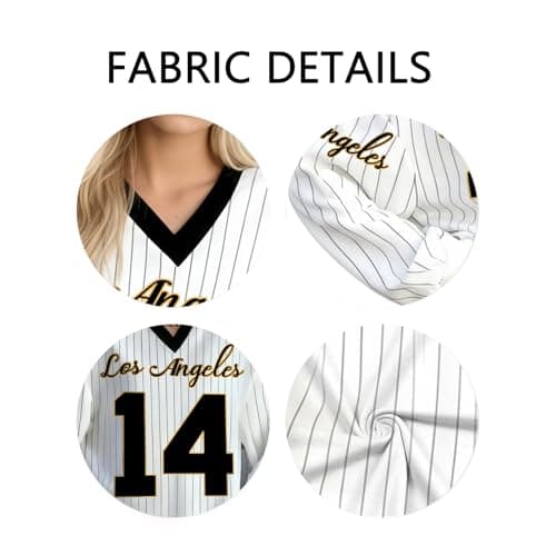 Jersey Shirts for Women Oversized Jersey Sweatshirts V Neck Striped Long Sleeve Casual Y2k Baggy Streetwear Tee Tops White-Black - Thumbnail 5