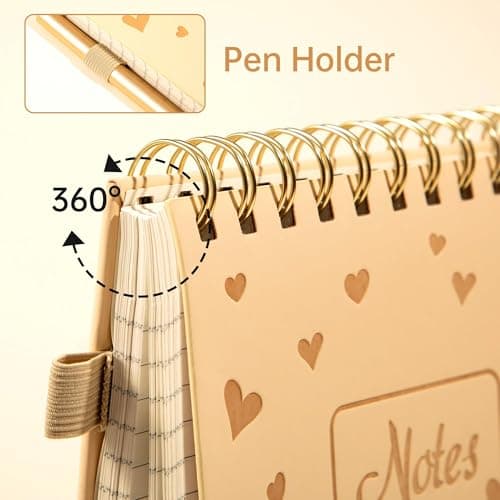 Yoment Top Spiral Notebook A5 Large Leather Hardcover Steno Pads, 240 Pages 100 GSM Cute Top Bound Spiral Notebooks College Ruled, Left Handed Spiral Notepads for Work, School, Home, Beige - Thumbnail 3