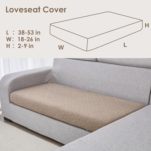 Couch Cushion Covers Waterproof, Stretch Sectional Couch Covers, Sofa, Cushion Covers Washable, Non Slip Magic Sofa Covers, Sofa Slipcovers with Elastic Bottom, 3 Straps, Pet-Friendly (Loveseat Cover) - Thumbnail 6
