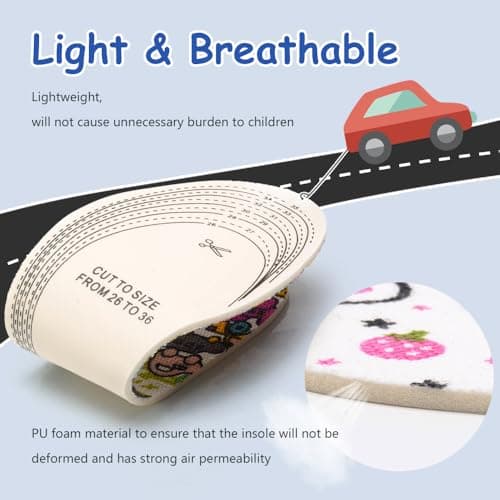 XINIFOOT 4 Pairs Kids Shoe Insoles – Breathable Memory Foam Inserts, Cartoon Pattern, Cut to Fit EU 26-36, Blister & Odor Prevention for Boys, Girls & Toddlers - Thumbnail 4