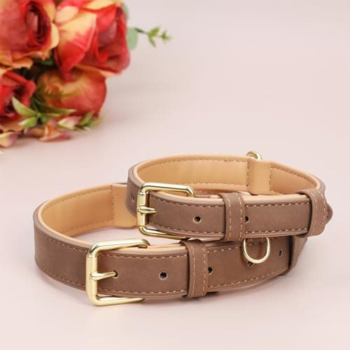 Jumpress Leather Dog Collar for Small Dogs, Soft Padded Dog Leather Collar with Heavy Duty Gold Buckle, Durable & Comfortable, Brown, S - Thumbnail 4