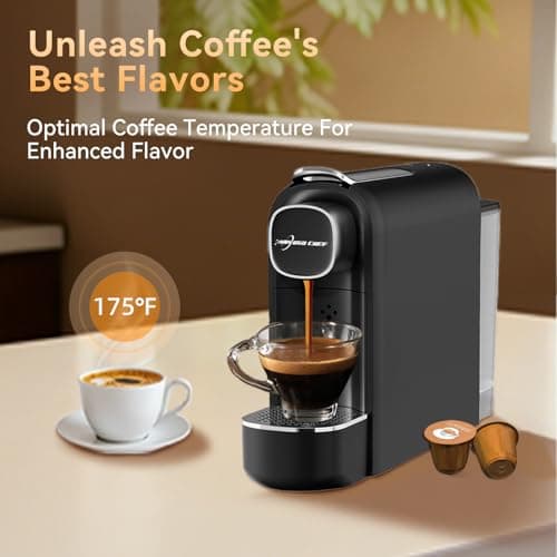 PURHUGO CHEF Mini Espresso Capsule Machine-One Cup Coffee Machine Single Serve Coffee Maker,Perfect for Small Space,20.29oz Removable Tank,Black - Thumbnail 2