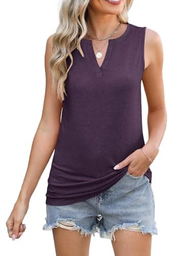 Womens Tank Tops Loose Fit V Neck Tank Tops for Women Summer Casual Sleeveless Shirts Purple XL - Thumbnail 3