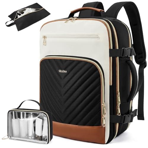 Telena Travel Backpack for Women, 17.3 inch Laptop TSA Carry On Personal Item Size Flight Approved Travel Bag Daypack with Multi-Pockets for Work, Travel, Business, Black-Beige-Brown - Image 1