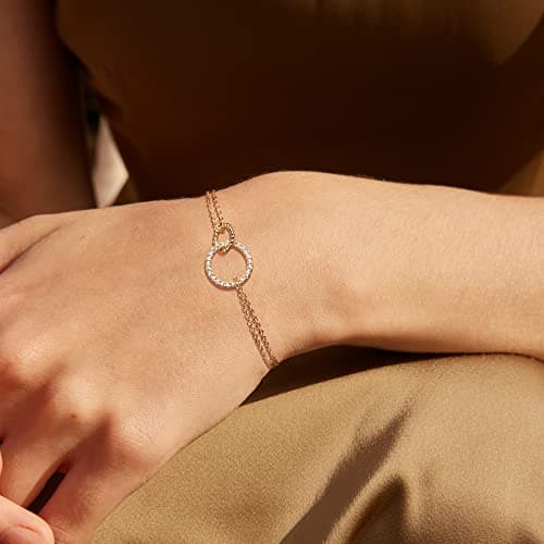 Valloey Rover Gold Bracelets for Women?Dainty Bar Heart Circle Hamsa Evil Eye Cross Cubic Zirconia Charm Adjustable Bracelet Fashion Jewelry for Women(bar - Thumbnail 3