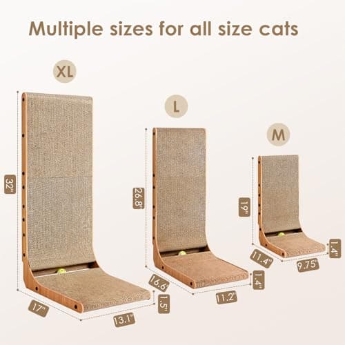 EHEYCIGA Cardboard Cat Scratcher for Indoor Cats, 32 Inch L Shaped Vertical Cat Scratching Board with Ball Cat Toy, Extra Large Cat Scratcher Pad, Brown - Thumbnail 6